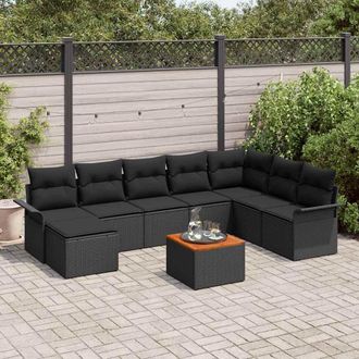 vidaXL Set Divano Da Giardino 9 Pz Nero Polyrattan Vidaxl