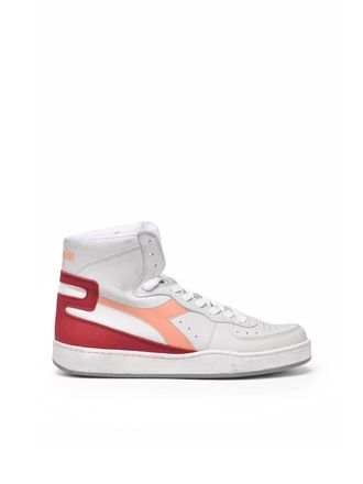 Diadora Grey Red Leather Mi Basket Sneakers