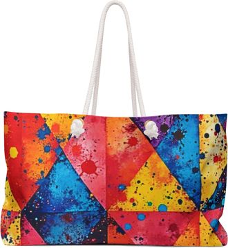 Generic Colorful Geometric Paint Splatter Weekender Bag | Large Tote, Travel Beach Bag, Multiple, Large