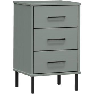 vidaXL Mesita De Noche Patas De Metal Madera Maciza Pino Gris Oslo Vidaxl