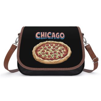 Generic Chicago And Pizza Crossbody Bags for Women Fashion Leather Shoulder Handbags With Adjustable Strap