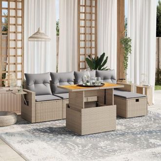 vidaXL Vidaxl - Juego De Sof&aacute;s Jard&iacute;n Con Cojines 6 Pzas Rat&aacute;n Sint&eacute;tico Beige