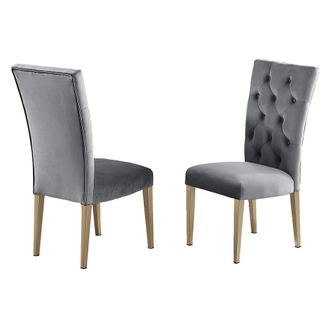 Best Master Furniture Tyrion Gray Tufted Velvet Side Chairs in Brushed Gold (Set of 2)