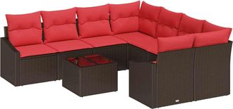 vidaXL Juego De Sof&aacute; 9 Uds. 3-n&uacute;mero De Plazas Marr&oacute;n Y Rojo Vidaxl