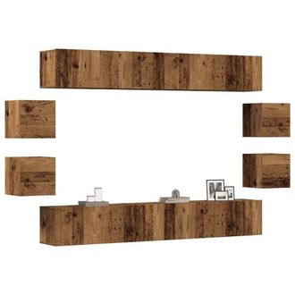 Berkfield Home Wall Mounted TV cabinets 8 pcs Old Wood Engineered Wood in Brown