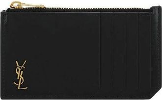 Saint Laurent Kaarthouder met Muntvak - Heren - Portefeuilles - Zwart - ONE Size - Leer - Accessoires
