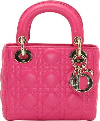 Dior Pink Cannage Lambskin Leather Lady Dior Mini (Authentic Pre-Loved)