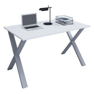 ebuy24 Vcm Wood Desk Al. 76 X An. 140 X P. 50 Cm Mesa De Ordenador Lisa Pies De Metal De Alta Calidad Mesa De Trabajo Muebles De Oficina - Lona X (plata / Bl