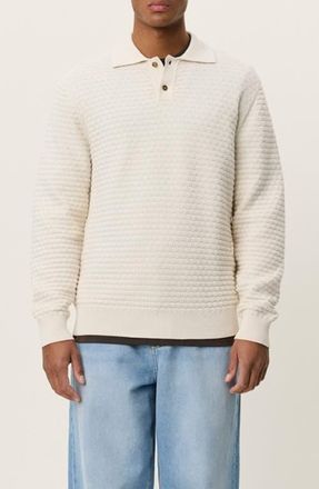Les Deux Billy Weave Long Sleeve Polo in Light Ivory at Nordstrom, Size Xx-Large
