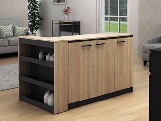 Vente-Unique Kitchen Island Set + 2 Stools - Black & Light Natural - NUSICE