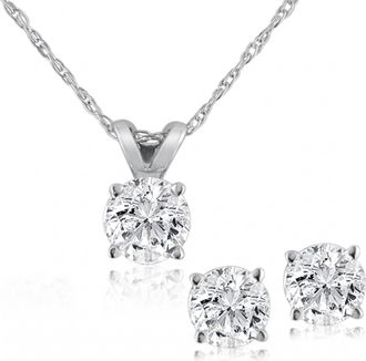 Pompeii3 3/4CT T. W. Diamond Studs & Solitaire Necklace Set in 14k White or Yellow Gold