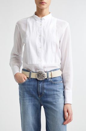 Eleventy Cotton Poplin Tuxedo Shirt in 01 White at Nordstrom, Size 10 Us