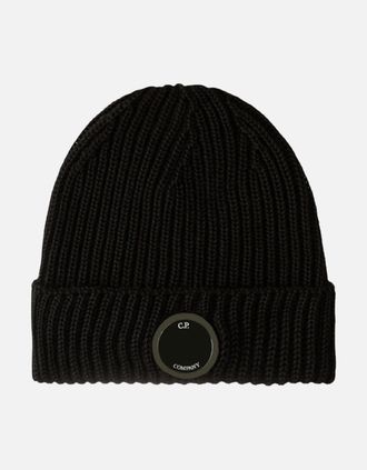 C.P. Company Mens C.P. Company Merino Wool Lens Beanie - Black - Size: ONE size