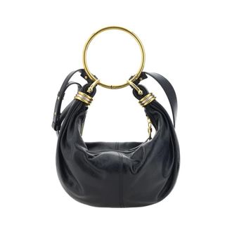 Chlo&eacute; Leren armbandhandtas met messing handvat - Dames - Handtassen - Zwart - ONE Size - Leer - Tassen