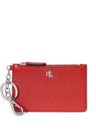 Lauren Ralph Lauren leather key-ring card holder - women - Saffiano Leather - One Size - Orange