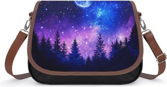 Generic Starry Sky with Moon Crossbody Bag Womens Handbag PU Message Bags Shoulder Purse with Adjustable Strap