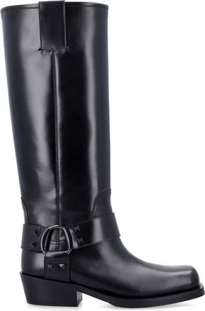 Valentino Garavani High Boots, female, Black, 7 UK, Rockstud Biker Boot