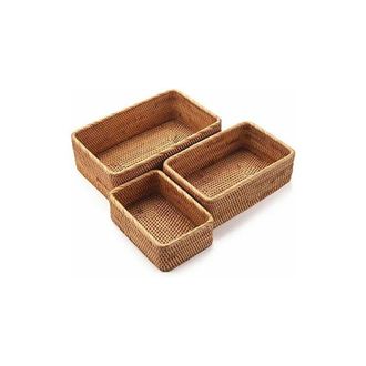 OEM [mai Usato]cesto Portaoggetti Rettangolare In Rattan, Cesto Per Frutta In Vimini, Organizer Intrecciato Naturale Per Cucina/sala Da Pranzo (set Da 3)