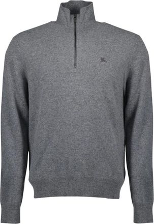Burberry Grijze Zip-Up Sweater met hoge kraag - Heren - Coltruien - Grijs - S - Kasjmier - Truien & Vesten