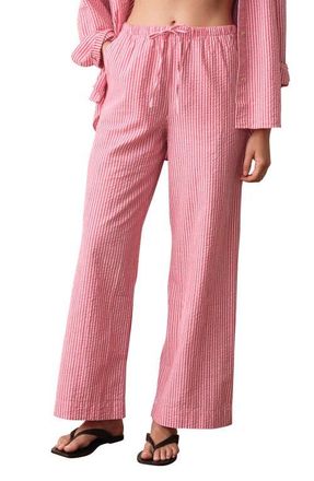 Marine Layer Isla Stripe Cotton & Kapok Seersucker Pants in Pink Stripe at Nordstrom, Size X-Small