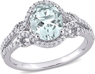 Mimi & Max 1 3/8ct TGW Aquamarine 1/3ct TW Diamond Halo Ring 10k White Gold