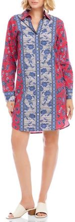 Karen Kane Floral Print Long Sleeve Shirtdress in Red at Nordstrom, Size X-Large