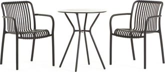 Siediti Fuori e Dentro Conjunto de balc&oacute;n con mesa redonda y dos sillas antracita