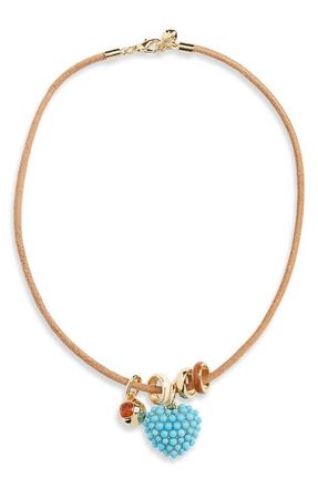 Roxanne Assoulin Heart Charm Leather Cord Necklace in Gold/Turquoise/Multi at Nordstrom