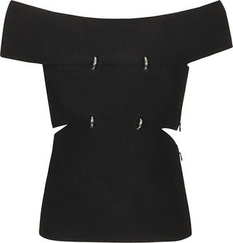 Alexander McQueen Cut-out Off-Shoulder Top - Dames - Blouses - Zwart - L - Leer - Overhemden