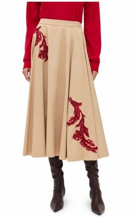 Cinq &agrave; Sept Floral Embroidered Rizzo Skirt In Khaki/cherry Rose