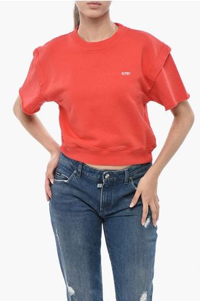 Autry Short-Sleeve Crewneck Sweatshirt with Raw-Edge Detail size L