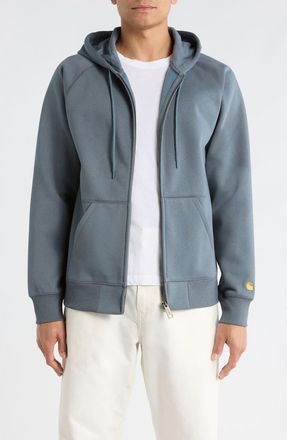 Carhartt Work in Progress Chase Cotton Blend Zip-Up Hoodie in Cozy Blue /Gold at Nordstrom, Size Xx-Large