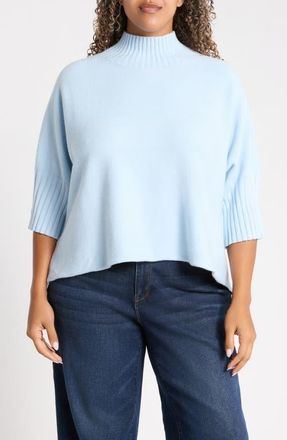 Rain + Rose Crop Turtleneck Sweater in Blue at Nordstrom, Size 1X