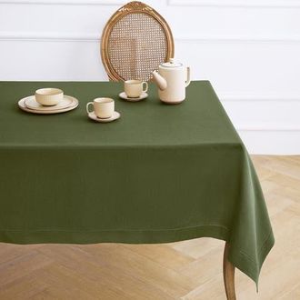 Solino Home Linen Tablecloth for Dining Table, Holiday and Everyday Dining Table Decor - Classic Hemstitch in Olive at Nordstrom, Size Xx-Large