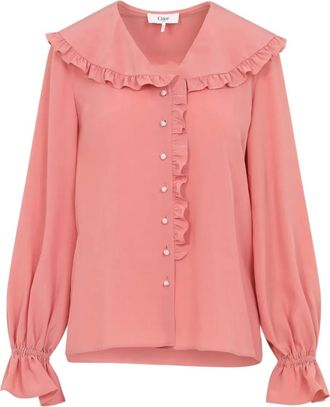 Chloé ruffled button silk top - Pink