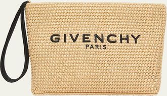 Givenchy Logo-Embroidered Pouch Bag in Faux Raffia