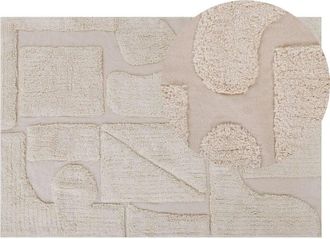 Beliani Beliani - Alfombra De Algod&oacute;n Beige Patr&oacute;n Abstracto 140 X 200 Cm Acolchada Mullida Sala De Estar Dormitorio Diyadin