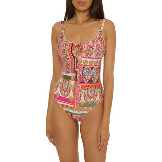 Lucky Brand Verona Tile Print One-Piece Swimsuit in Pink Multi at Nordstrom, Size Small