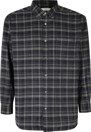 Dunst Emerald Navy Checked Flannel Polyester-Blend Casual Shirt