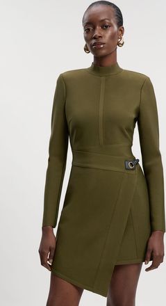 Karen Millen Womens Figure Form Bandage Asymmetric Knit Mini Dress - Green - Size Medium
