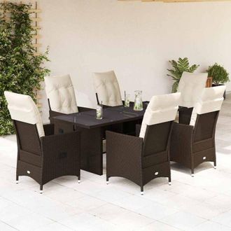 vidaXL Set Comedor De Jard&iacute;n 7 Pzas Con Cojines Rat&aacute;n Sint&eacute;tico Marr&oacute;n Vidaxl