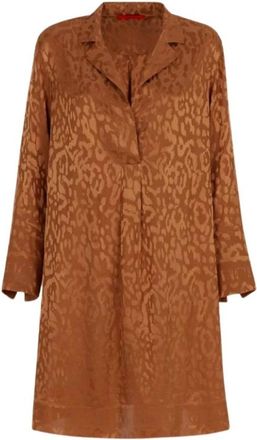 Carolina Herrera Luipaard Zijde Jacquard Jurk - Dames - Casual kleedjes - Bruin - S - Kleedjes