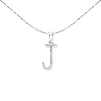 Jewelco London 9ct White Gold Diamond Initial Charm Pendant Letter J - INNR029-J