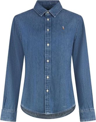 Polo Ralph Lauren Camicia con ricamo Polo Pony - Dames - Spijkeroverhemden - Blauw - XS - Katoen - Overhemden