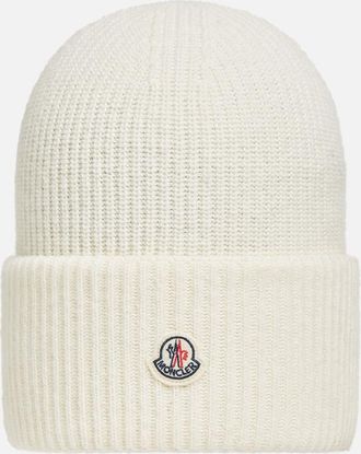 Moncler Off White Ribbed Texture Beanie Hat