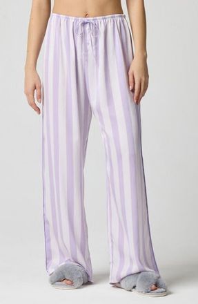 Florence By Mills Drawstring Waist Satin Pajama Pants in Millie Lavender Stripe at Nordstrom, Size Xx-Small