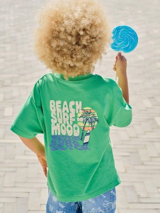 Vertbaudet T-Shirt Strand-Print Jungen mit Recycling-Baumwolle gr&uuml;n