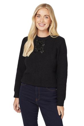 Wallis Petite Embellished Bow Detail Jumper, M, Black