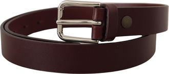 Dolce & Gabbana Maroon Calf Leather Silver Tone Metal Buckle Mens Belt