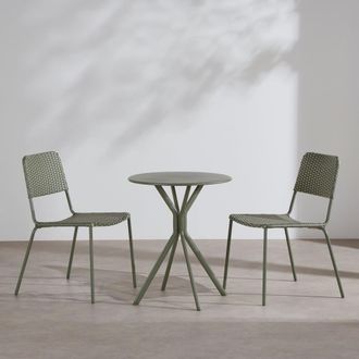 Maisons du monde Conjunto de mesa y 2 sillas de exterior de acero y resina trenzada verde